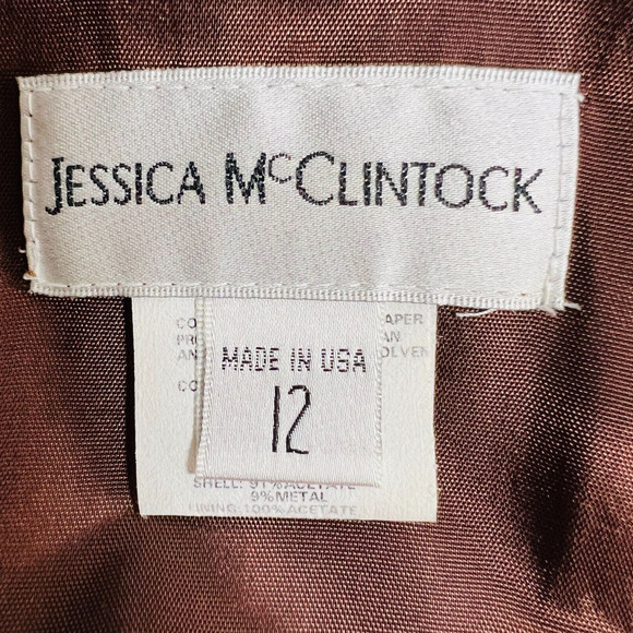 Jessica McClintock Brown V‎ Neck Ruffle Hem Rhinestone Dress Size 12 - Picture 10 of 12